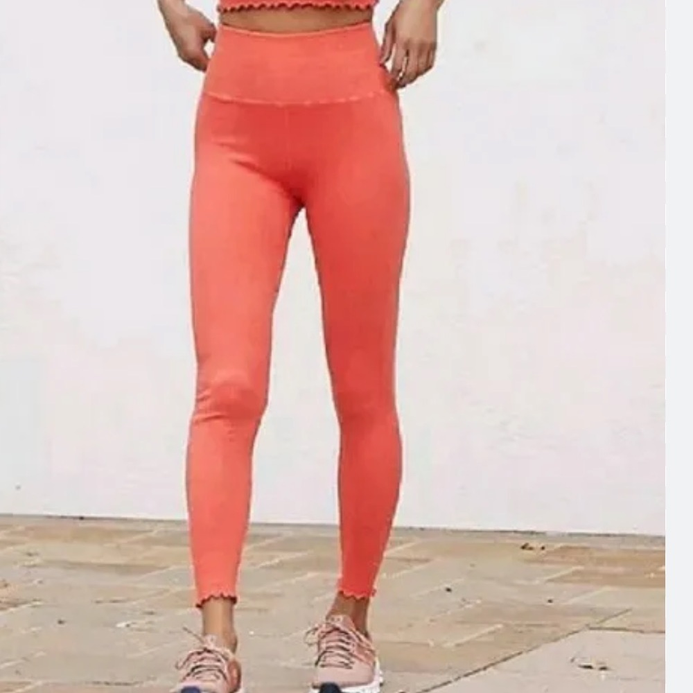 NWT Anthropologie Seamless High Waist Red Coral Acid Wash Legging L